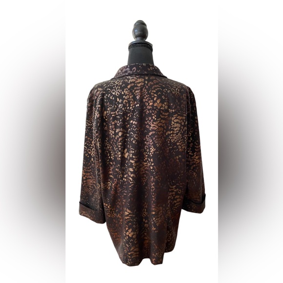 JM Collection: Black and Brown Animal Print  Jacket with Cuffed Sleeves - Picture 3 of 17